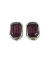 Christian Dior Silver Tone and Amethyst Glass Clip On Earrings