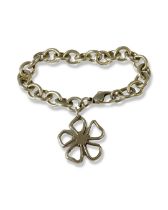 Tiffany & Co Silver Bracelet with Flower Charm Weighing 35 grams and measuring 18cm in length