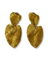 Balenciaga Gold Tone Leaf Design Statement Drop Clip On Earrings 23 grams Measuring 5.5cm in length