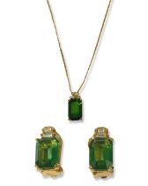 Christian Dior Gold Tone Green & White Stone Earring and Necklace Set both in original pouches -