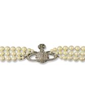 Vivienne Westwood Three Row Pearl Bas Relief Chocker Measuring 40cm in length