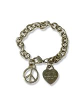 Tiffany & Co Silver Return to Tiffany Bracelet with Heart Tag & Peace Sign Charms Weighing 38.47