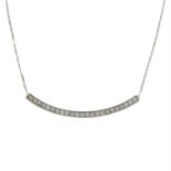A brilliant-cut diamond line pendant, with integral bar-link chain.