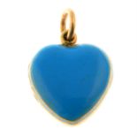 A late Victorian 9ct gold and enamel heart-shape locket pendant, with internal hairwork.