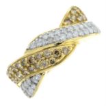 A 9ct gold brilliant-cut diamond and 'brown' diamond band ring.