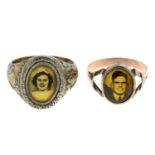 Two early 20th century portrait miniature memorial rings.
