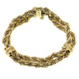 A 9ct gold bi-colour rope-twist two-row bracelet.