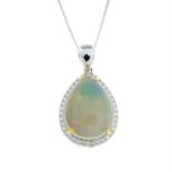 A pear-shape opal and diamond pendant, with 18ct gold chain.