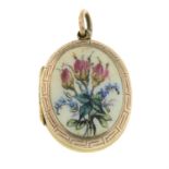 A late Victorian porcelain floral locket pendant.