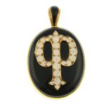 A mid Victorian 18ct gold and enamel memorial locket pendant.