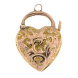 A late 19th century 9ct gold foliate embossed heart clasp.