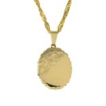 A 9ct gold locket pendant, with 9ct gold fancy-link chain.