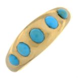 A late Victorian 15ct gold turquoise five-stone ring.