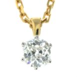 An 18ct gold old-cut diamond single-stone pendant, with chain.