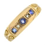A late Victorian 15ct gold sapphire and rose-cut diamond dress ring.