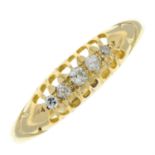 A mid 20th century 18ct gold single-cut diamond five-stone ring.