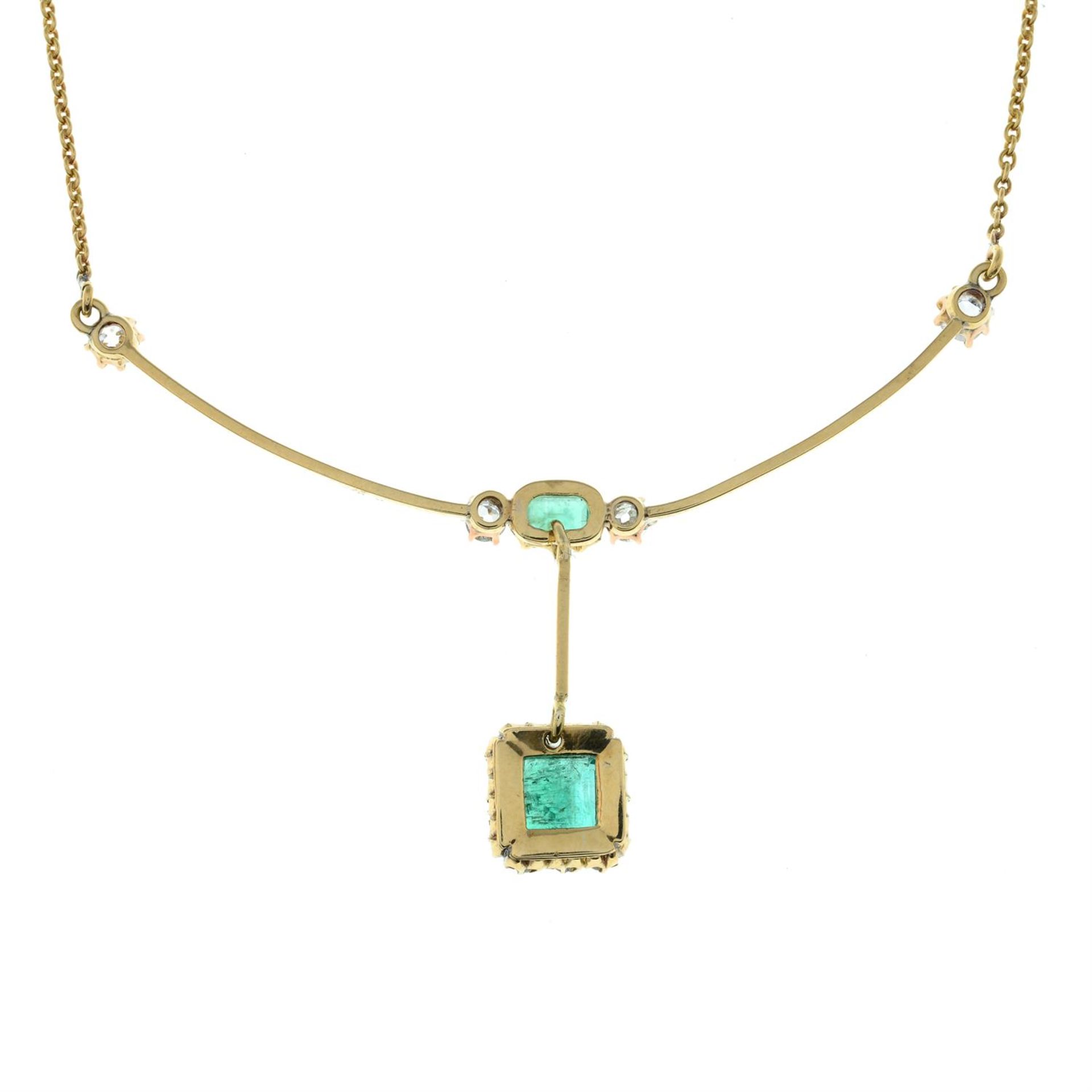 An emerald and diamond articulated pendant, on integral chain. - Image 3 of 3
