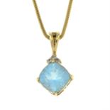A 9ct gold blue topaz and colourless-gem pendant, with 9ct gold chain.
