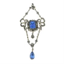 An early 20th century silver blue and colourless paste pendant.