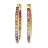 A pair of 18ct gold vari-hue sapphire and diamond hoop earrings.