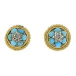 A pair of turquoise and rose-cut diamond stud earring.