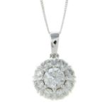 A 9ct gold brilliant-cut diamond cluster pendant, with chain.