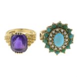 Two 9ct gold gem-set rings.