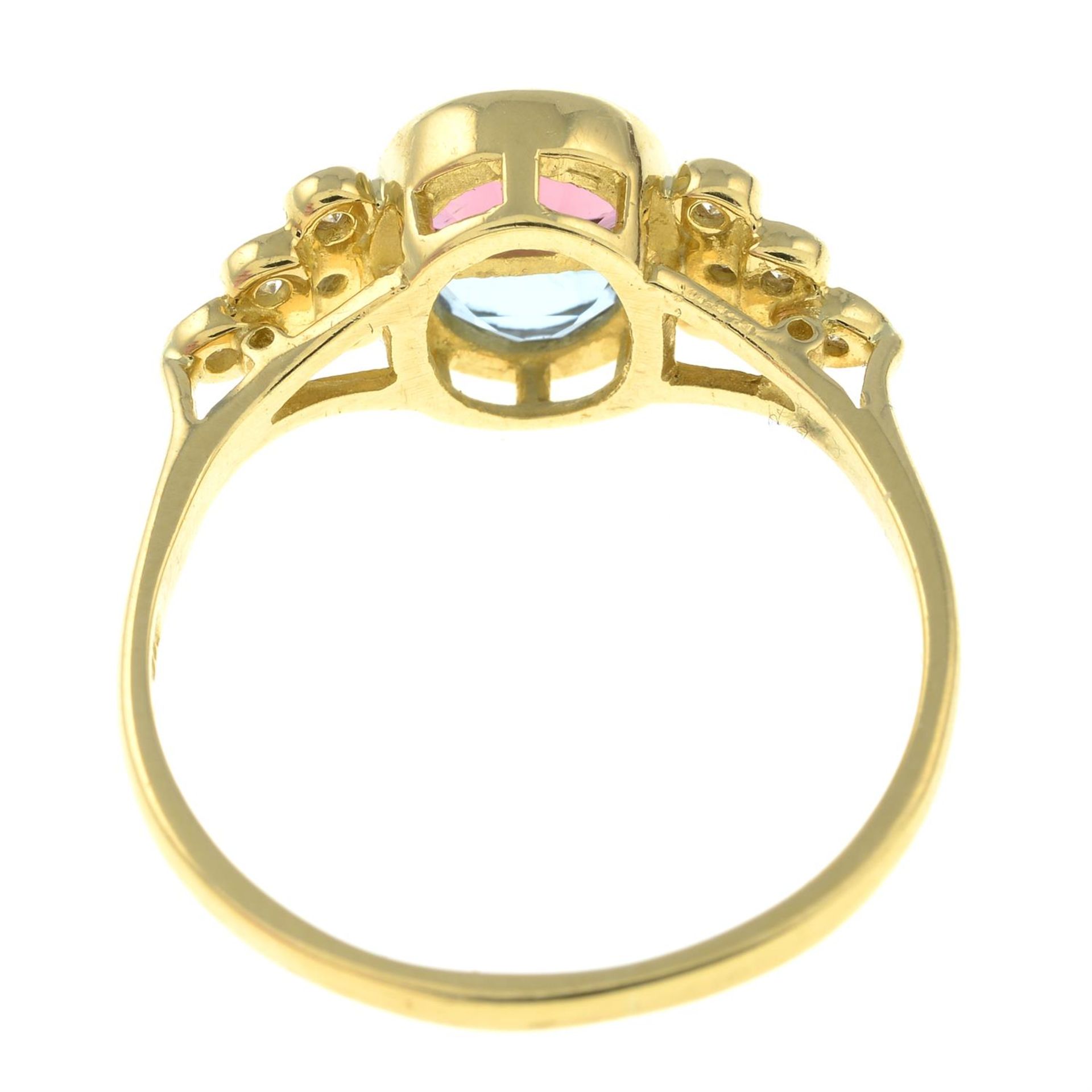 An 18ct gold pink tourmaline, aquamarine and brilliant-cut diamond ring. - Image 2 of 2