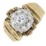 An 9ct gold old-cut diamond cluster expandable ring.