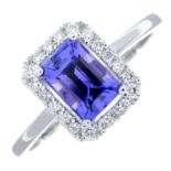 An 18ct gold tanzanite and brilliant-cut diamond rectangular-shape cluster ring.