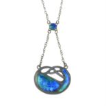 An Arts and Crafts silver enamel pendant, on integral chain, by Charles Horner.