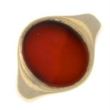 A mid 20th century 9ct gold carnelian signet ring.