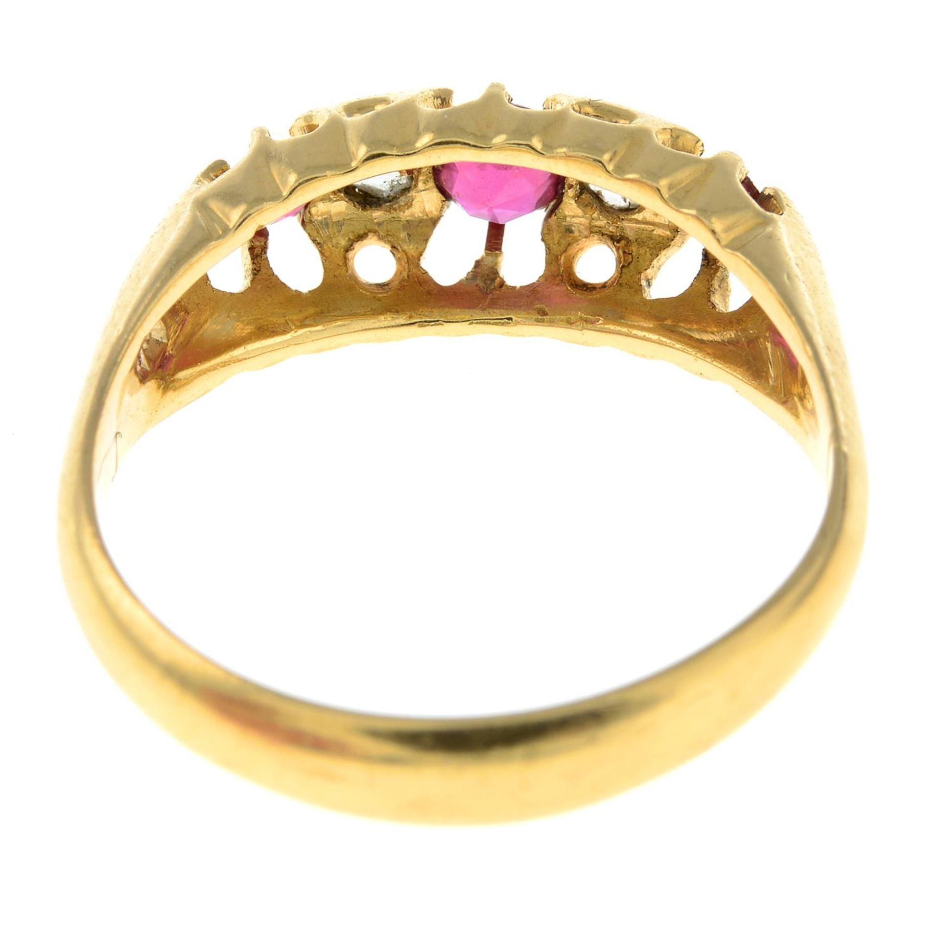 An early 20th century18ct gold ruby and rose-cut diamond five-stone ring. - Image 2 of 2