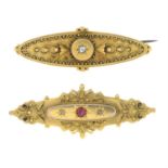 Two gem-set canetille brooches.