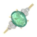 An 18ct gold emerald and brilliant-cut diamond ring.