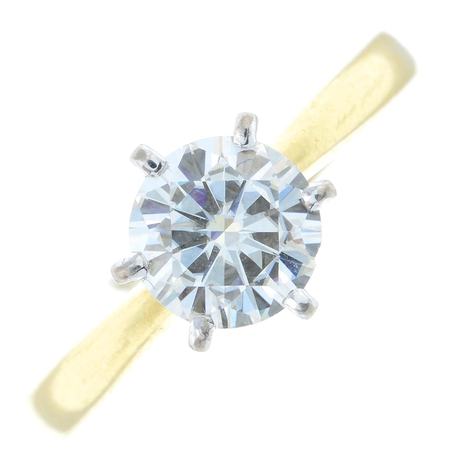 An 18ct gold synthetic moissanite single-stone ring.