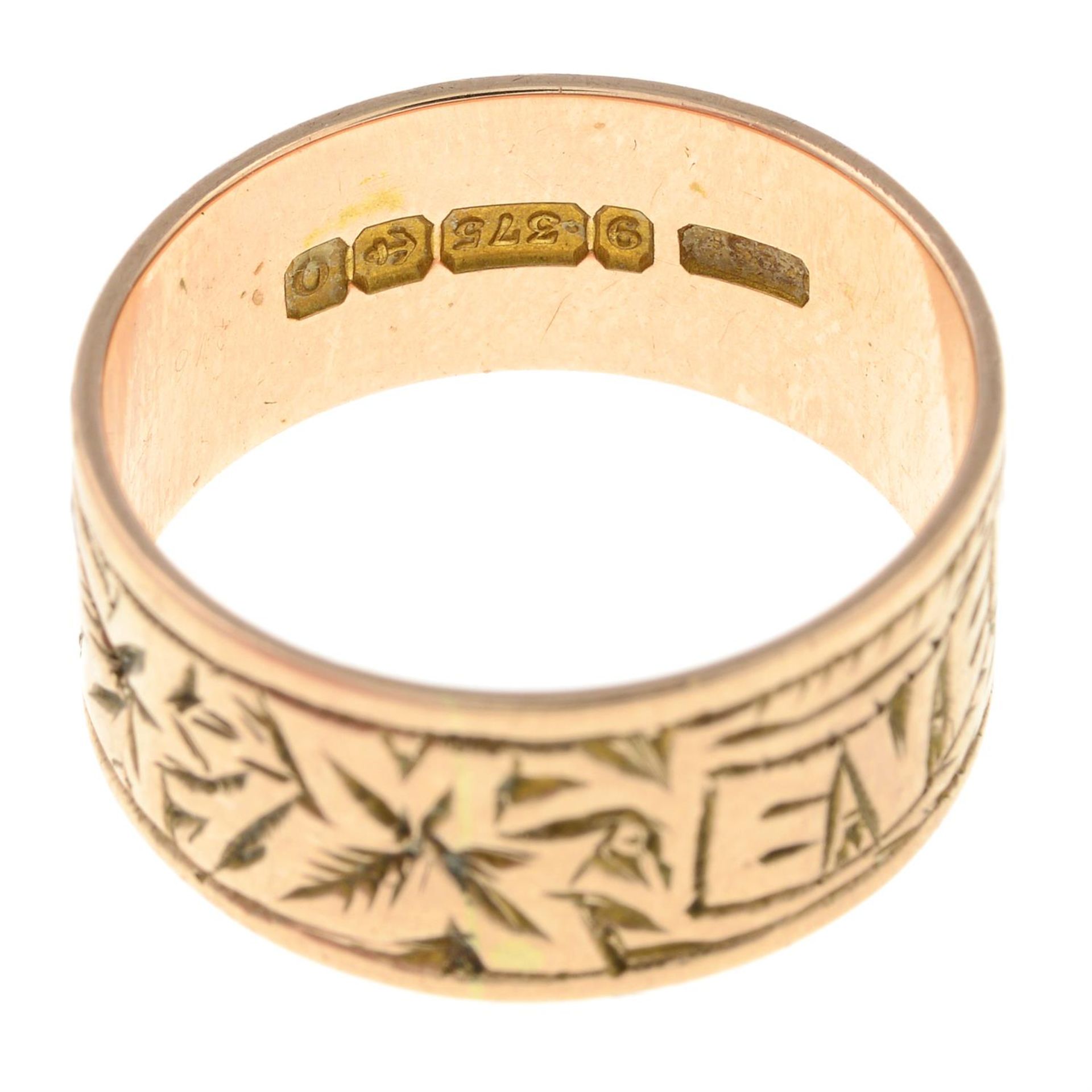 An early 20th century 9ct gold 'Ever Thine' foliate band ring. - Image 2 of 2