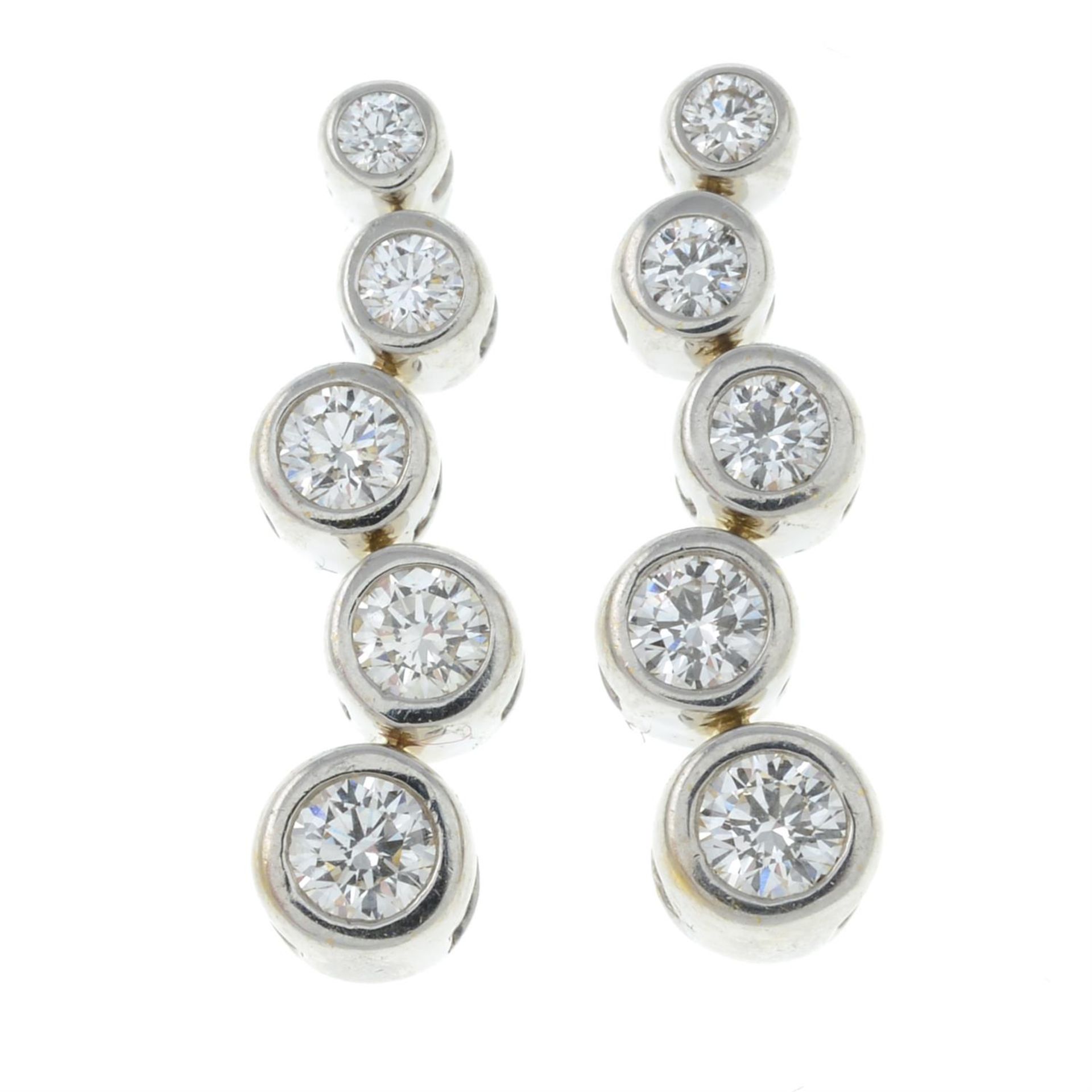 A pair of 18ct gold brilliant-cut diamond drop earrings.