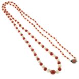 An early 20th century graduated red and white coral bead necklace, with silver clasp.