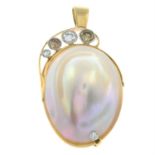 A mabé pearl, brilliant-cut diamond and brilliant-cut 'brown' diamond pendant.