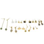 Ten pairs of mostly gem-set earrings.