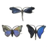 Three early 20th century silver butterfly wing insect brooches.