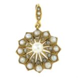 A late 19th century gold rose-cut diamond and split pearl pendant.