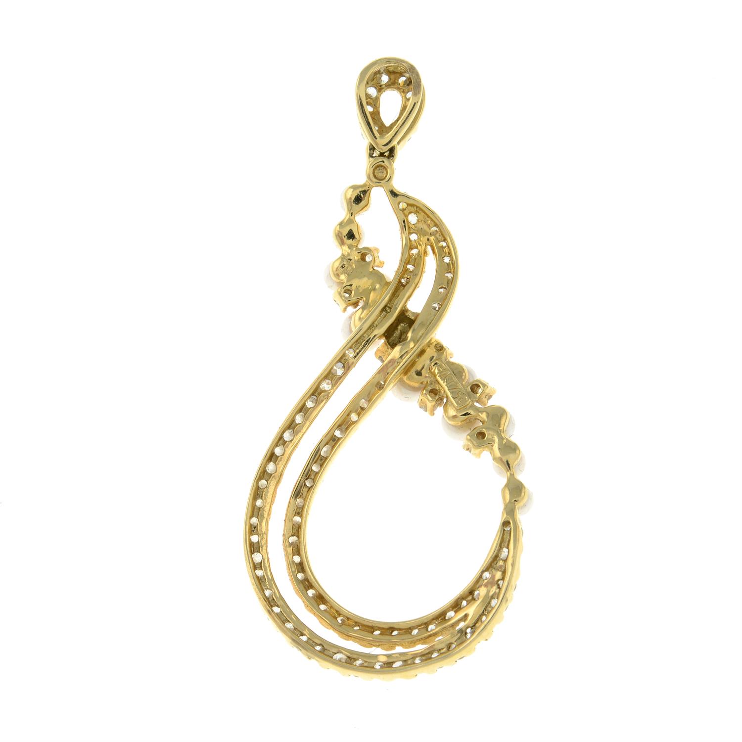 A cubic zirconia and imitation pearl openwork pendant. - Image 2 of 2