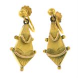 A pair of late Victorian 9ct gold drop earrings.