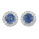 An 18ct gold pair of sapphire and diamond cluster stud earrings.