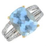 An aquamarine and pavé-set diamond dress ring.