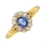 A late Victorian 18ct gold vari-cut diamond and sapphire cluster ring.