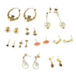 Ten pairs of gem-set earrings.