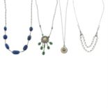 Four gem-set necklaces.